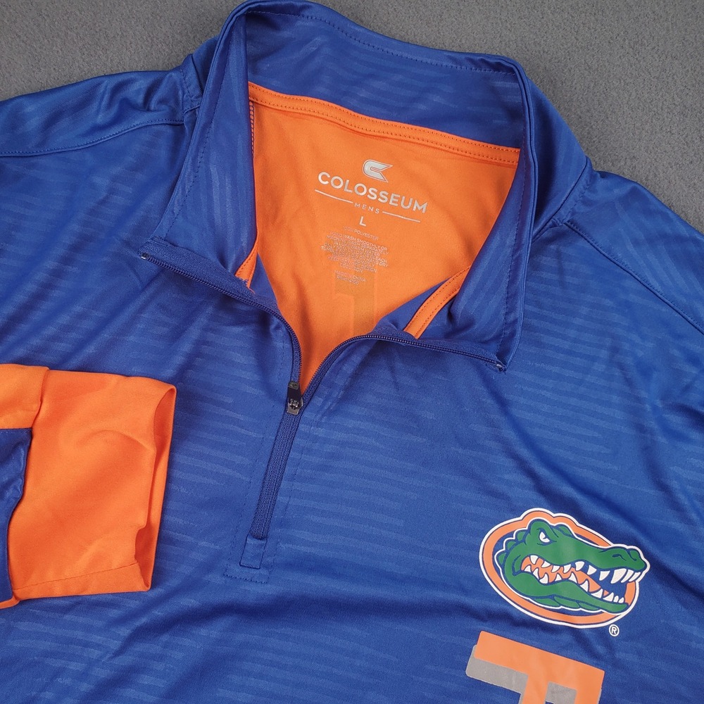 Colosseum Men's Florida‎ Gators Polo Shirt Quarter Zip Pullover Blue Orange L